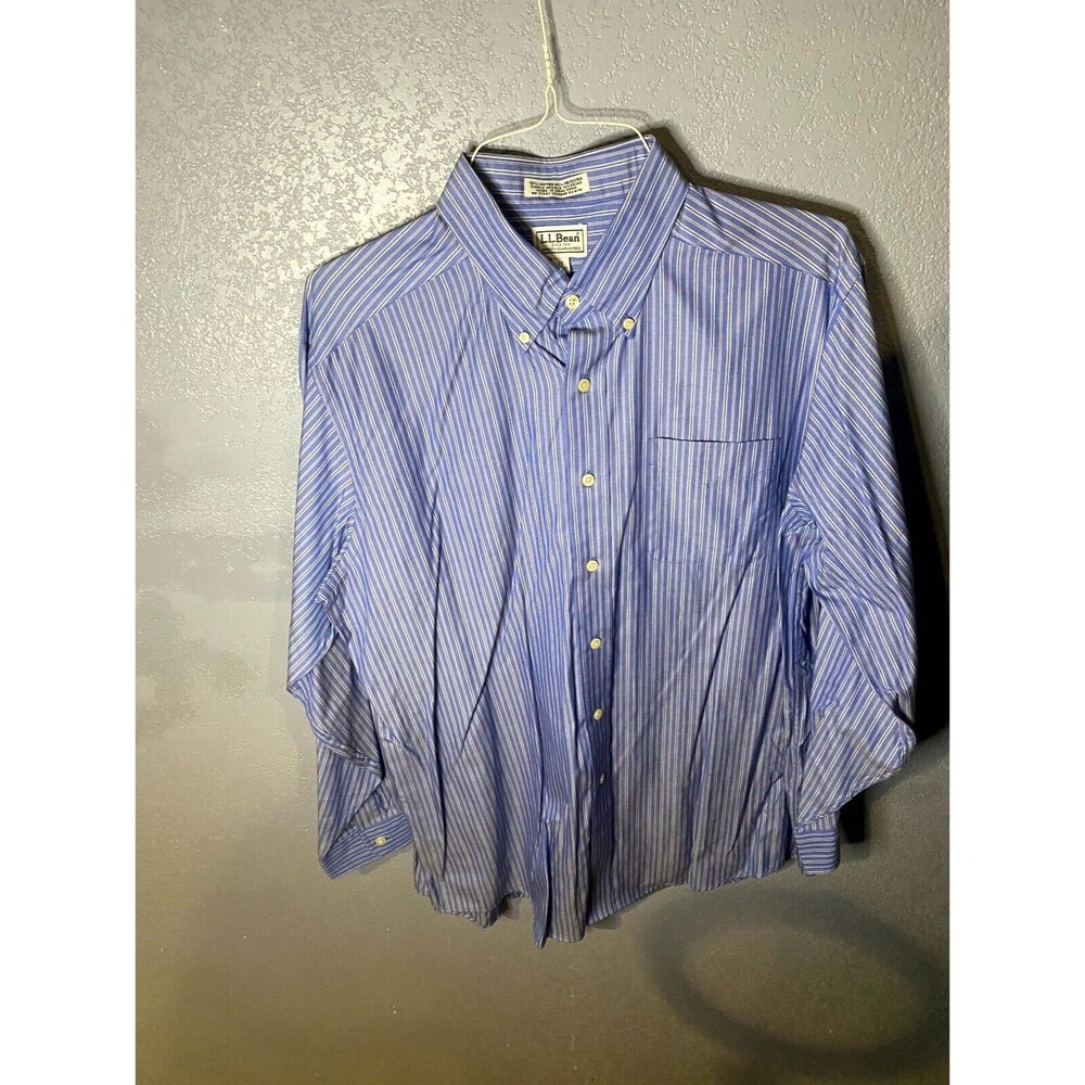 L.L.BEAN SINGLE NEEDLE TAILORING DRESS SHIRT MENS 17-34 Blue BUTTON LONG SLEEVE